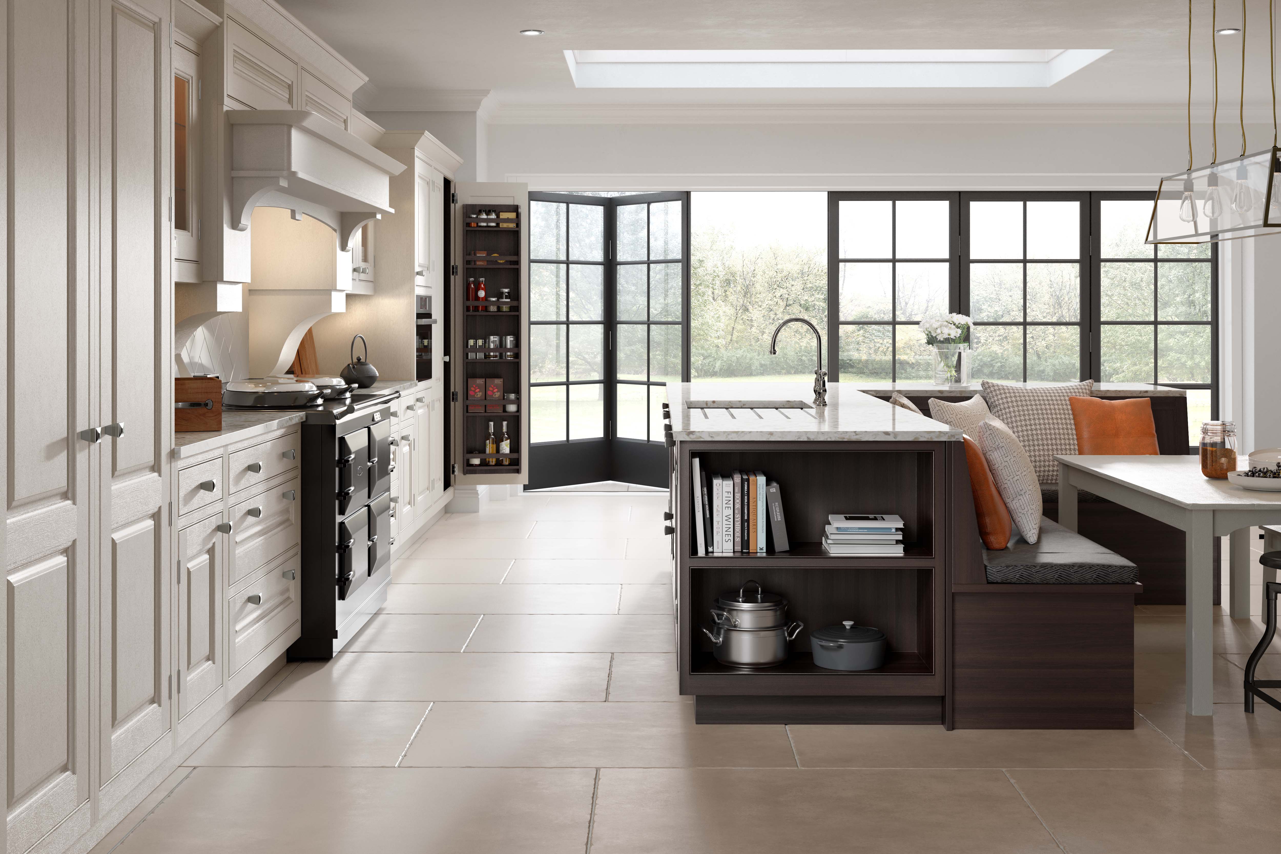 Assynt painted kitchen with dark walnut